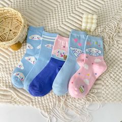 Japanese cartoon socks for women, blue combed cotton mid-length socks for women, cute puppy stockings, dropshipping
