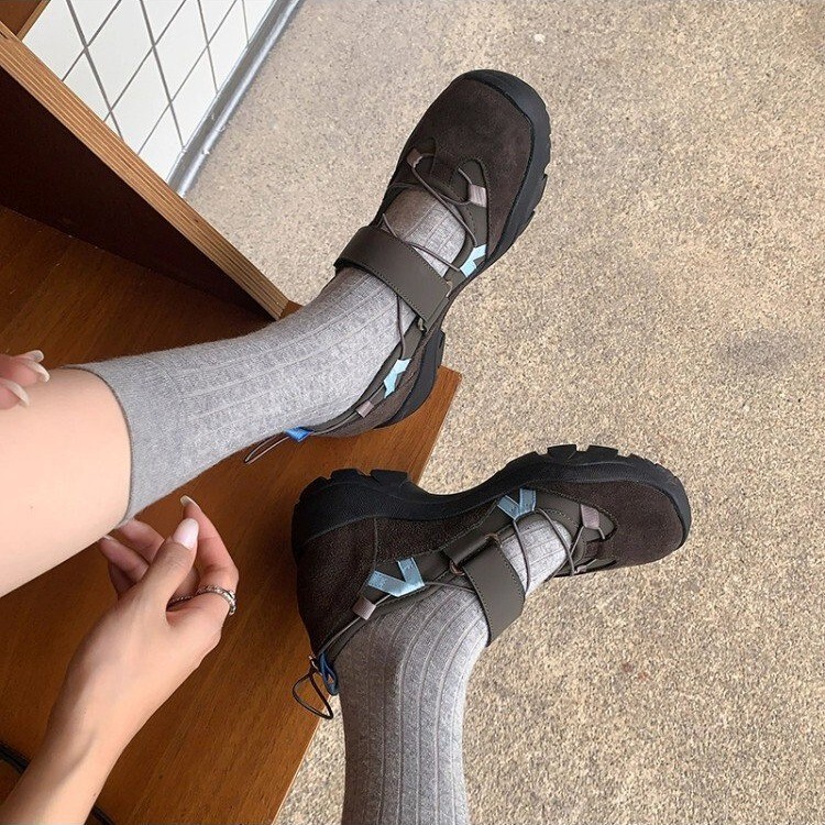 自留版～复古真皮厚底魔术贴机能风芭蕾舞运动鞋女休闲百搭玛丽珍|undefined