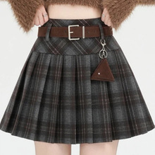 英伦学院风格子百褶短裙少女感小个子格纹A字半身裙秋冬毛呢辣妹