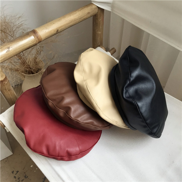 Xiaoxiang Beret Women's Autumn 2022 New Korean-style Big Head Black PU Leather Anti-wearing Beret Painter Hat