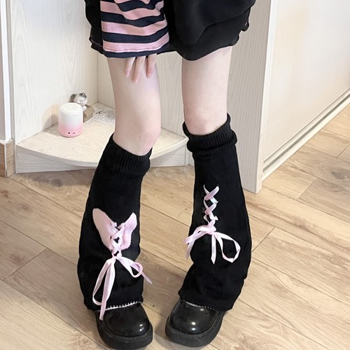 Dark Lolita summer Harajuku hot girl socks subculture y2k black and white straps butterfly leg sets ribbon socks
