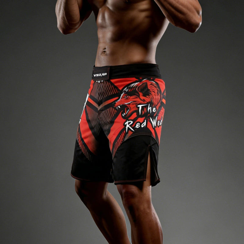 Vszap Red Wolf Head Casual Athletic Shorts Mma Training Fitness Breathable Quick-Dry Anti-Friction Shorts