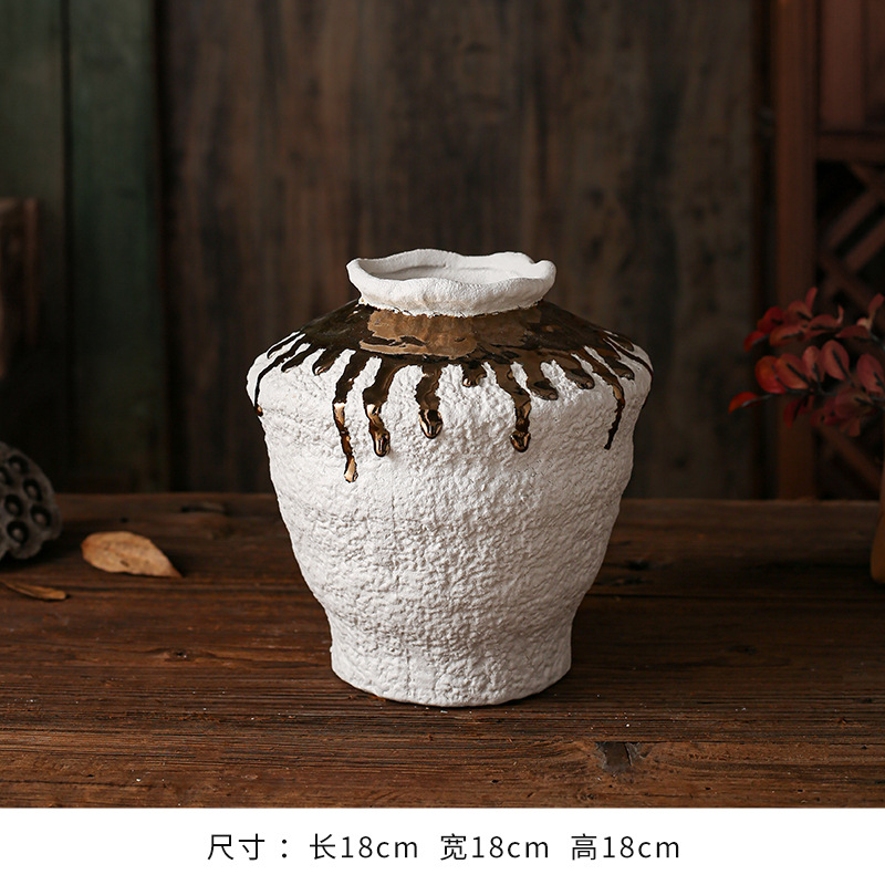 セラミック花瓶、レトロなわびさびスタイルのB&B装飾、中世の粗い陶器アートフラワーアレンジメント、家庭用家具、陶器のポット
