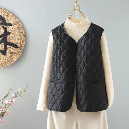 Mid-to-Older Women's Vest, Thick Winter Backless Cardigan, Loose and Lightweight, Warm, Plus Size Women's Outerwear