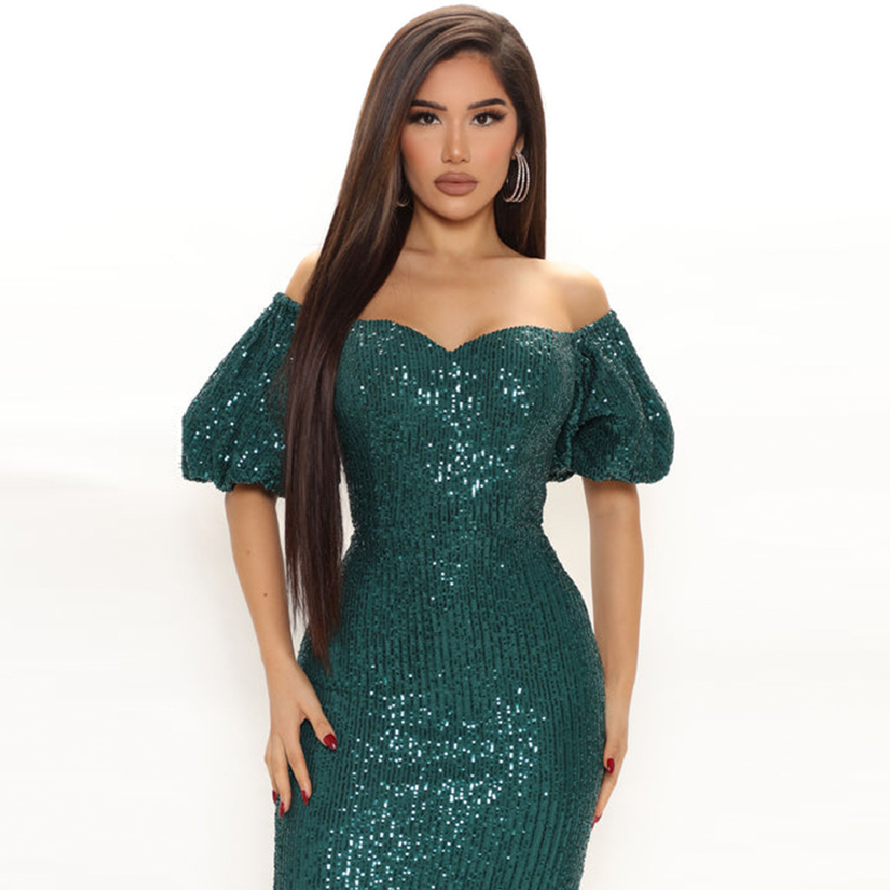 214g Weight Wholesale Women'S Casual Sequins Solid Color Banquet Collarless Short Sleeve Pencil Skirt