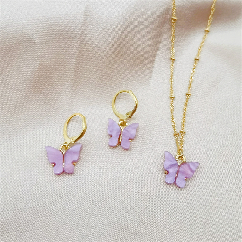 1 Set Simple Style Butterfly Arylic Alloy Plating Women's Earrings Necklace display picture 4