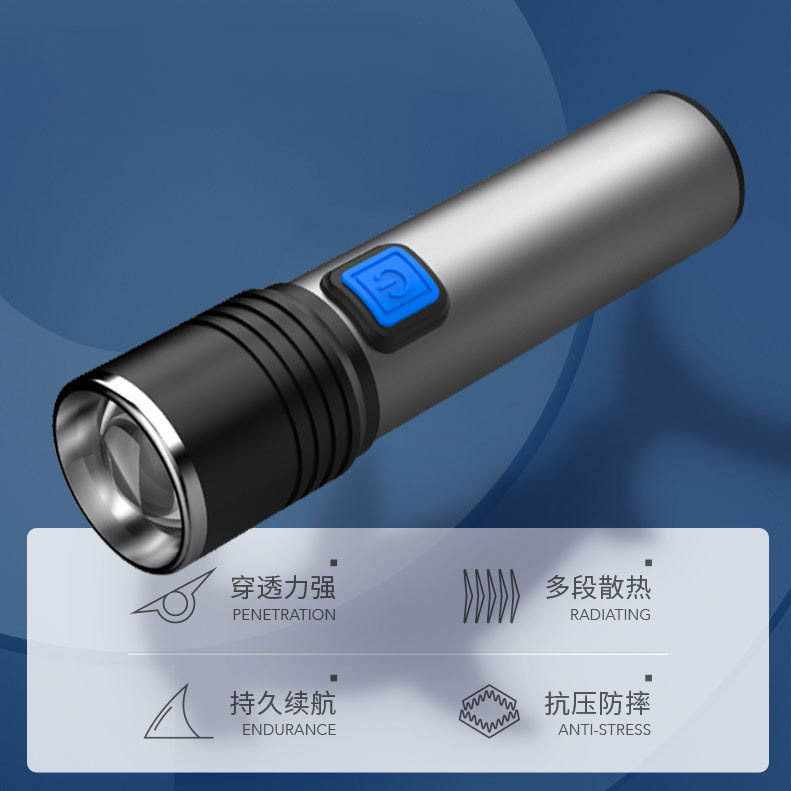 Transfronterizo mini linterna de luz intensa gran inundación de luz remota iluminación de 4 velocidades portátil al aire libre linterna de luz de mantenimiento intensa