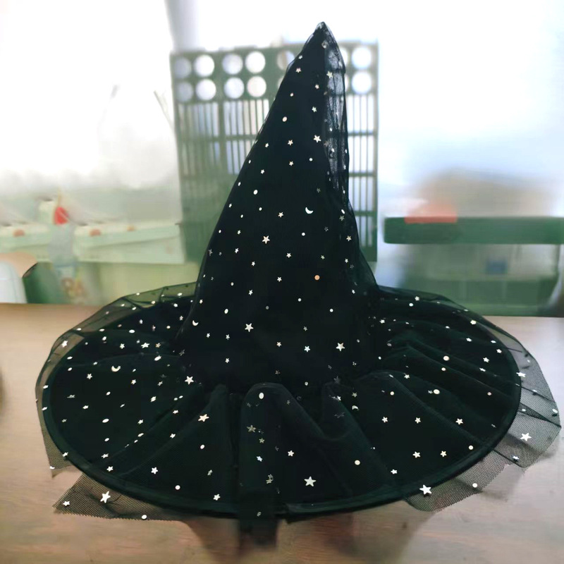 ハロウィンカーブ角しわベルベットウィザードハット大人の魔女マジシャンゴーストフェスティバルハット装飾メッシュハット|undefined