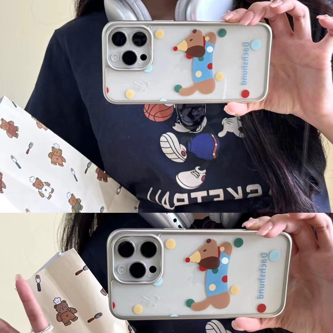 Perro salchicha de lunares acrílicos estilo ins para iPhone14/15ProMax Apple 13 funda para teléfono móvil 12 hembra 15