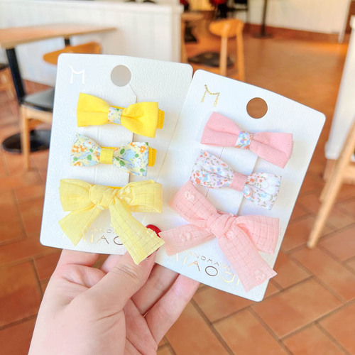 Korean version of three-piece children's hair clip set for little girls fabric floral bow pressure clip baby does not hurt the hair bag cloth clip