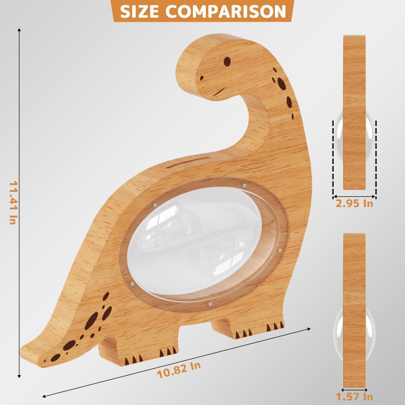 木质恐龙造型存钱罐儿童生日礼物硬币储蓄罐实木透明存钱罐