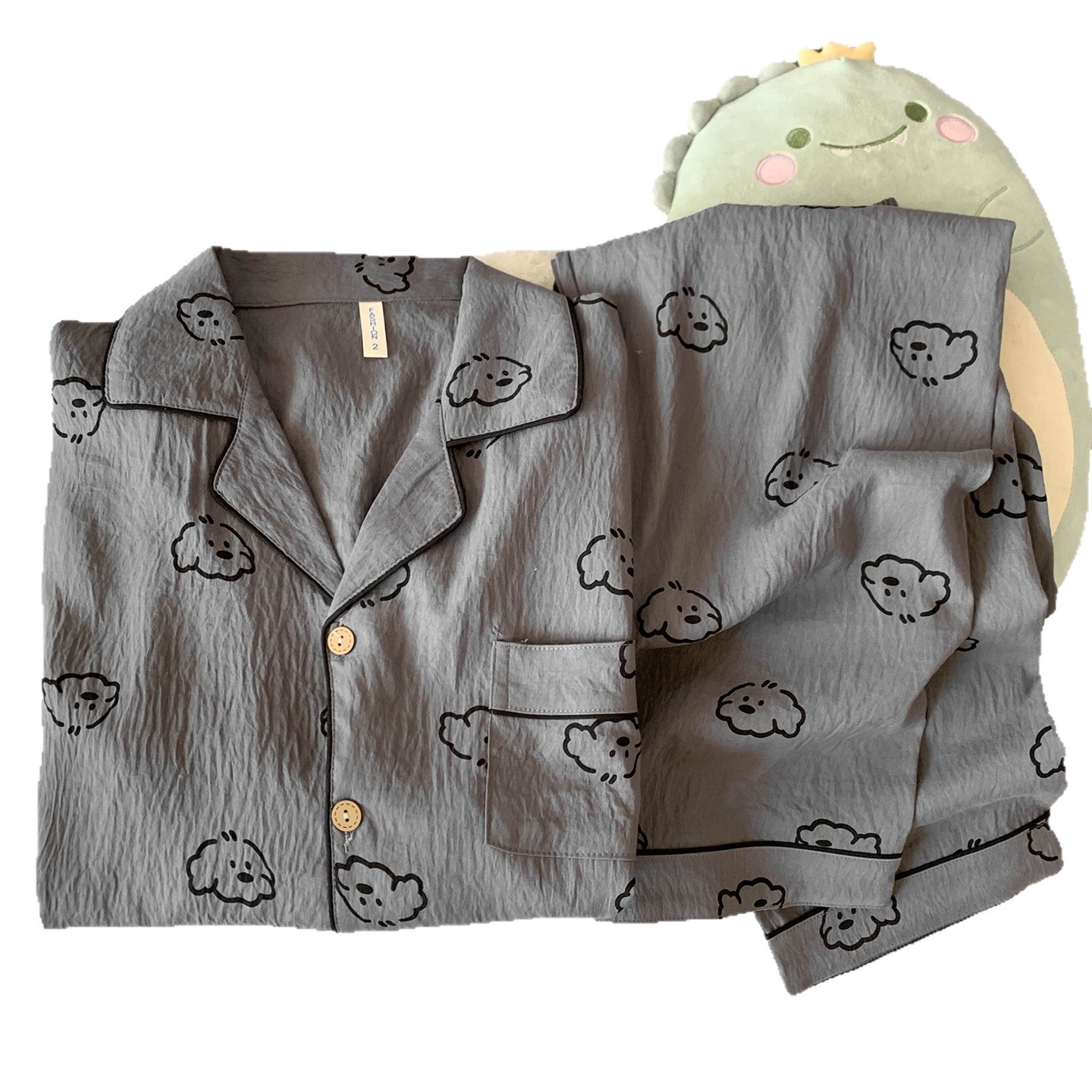 Pijamas de hombre gris negro primavera y otoño nubes de algodón puro hilo de manga larga japonés inns perros hogar set de verano