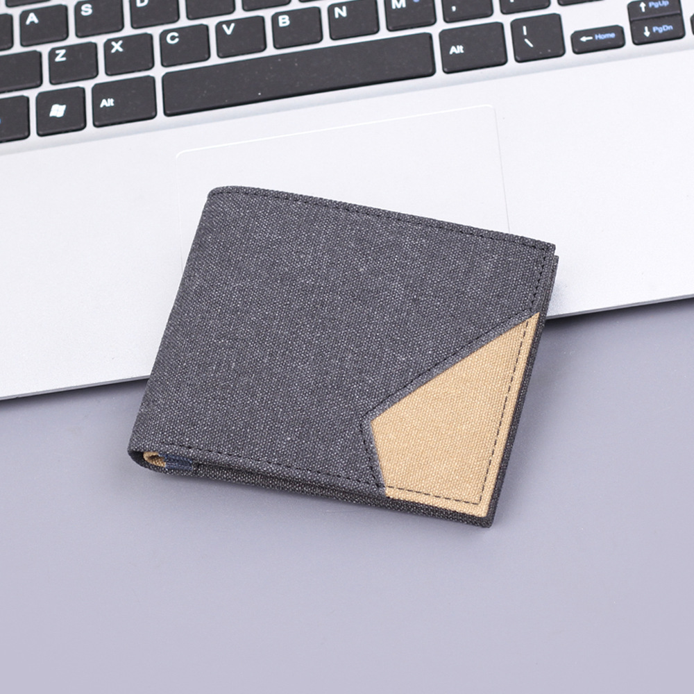 Jean cartera corta de hombre cartera de 9 tarjetas para hombres cartera de lona de tela suave cartera de cuero empalme