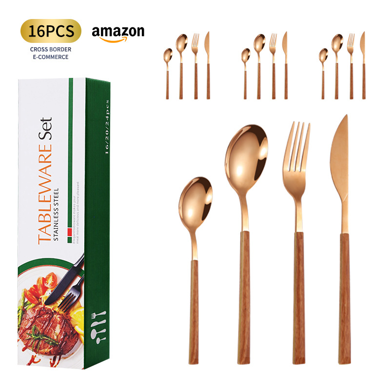 16 piezas de filete cuchillo de comida occidental, tenedor y cuchara mango de clip de cuchara vajilla LOGO impreso