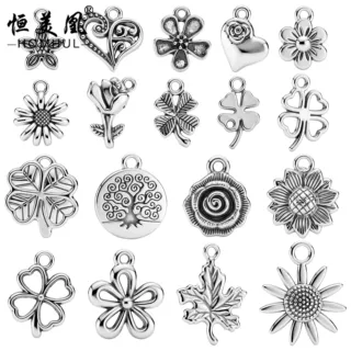 混款欧美古银合金复古玫瑰花向日葵花朵吊坠挂件diy饰品配件电镀