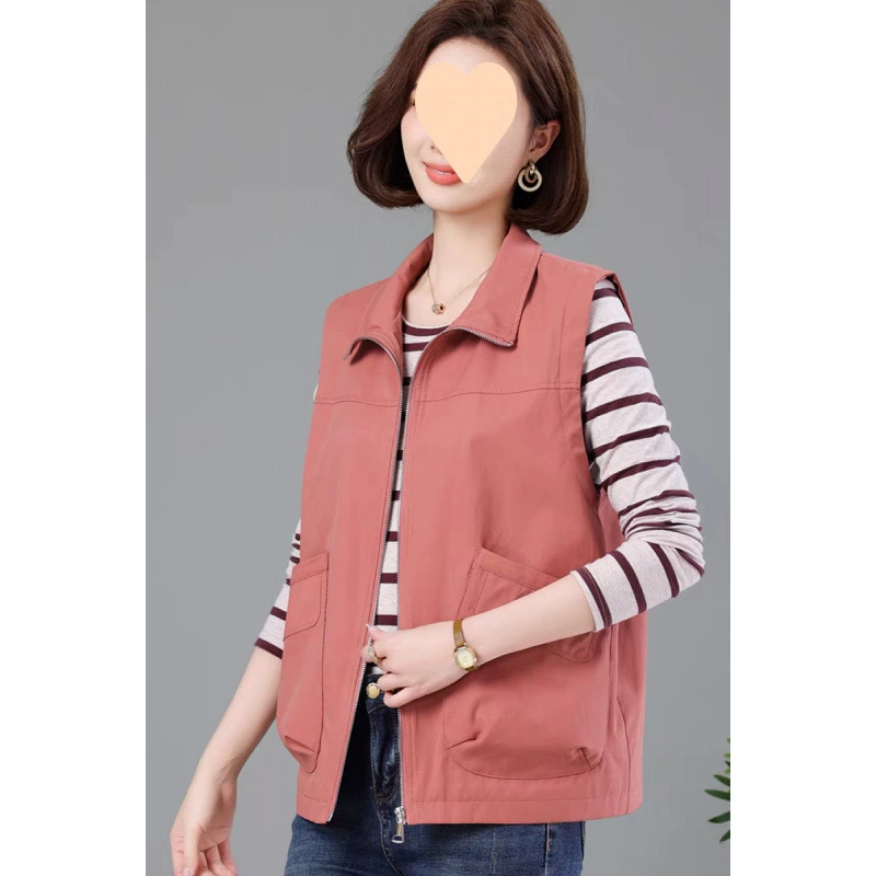 Женский жилет с большими карманами, повседневный стиль, лацканы, весна-осень 2025, новинка для женщин среднего возраста, тонкий жилет, модный верхняя одежда