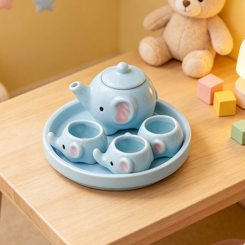 Mini Cute Animal Ceramic Tea Set - One Teapot and Three Cups - Children's Role-Play Toy - Elephant and Piggy Teapot Mini Cute Animal Ceramic Tea Set - One Teapot and Three Cups - Children's Role-Play Toy - Elephant and Piggy Teapot
