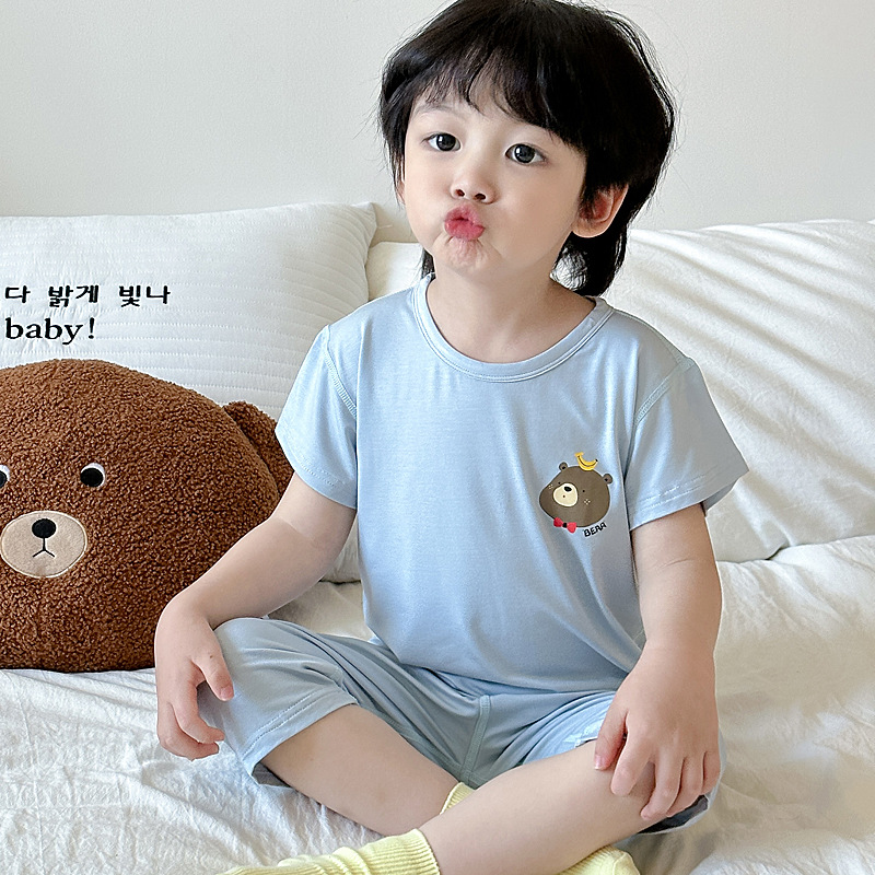 Children's Pajamas Summer Baby's Lyocell Home Clothes Boy's Children's Modal Thin Short-sleeved Air-conditioning Clothes suit