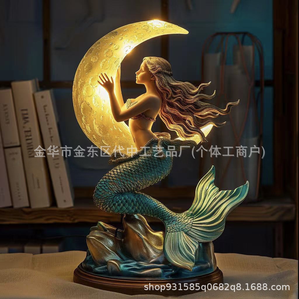 Cross-Border Creative Night Light Moon Goddess Bird Retro Statue Home Desktop Scene Atmosphere Decoration