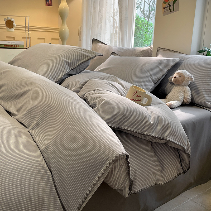 Lana molida en el borde de la concha a rayas de algodón - fra - ceniza profunda