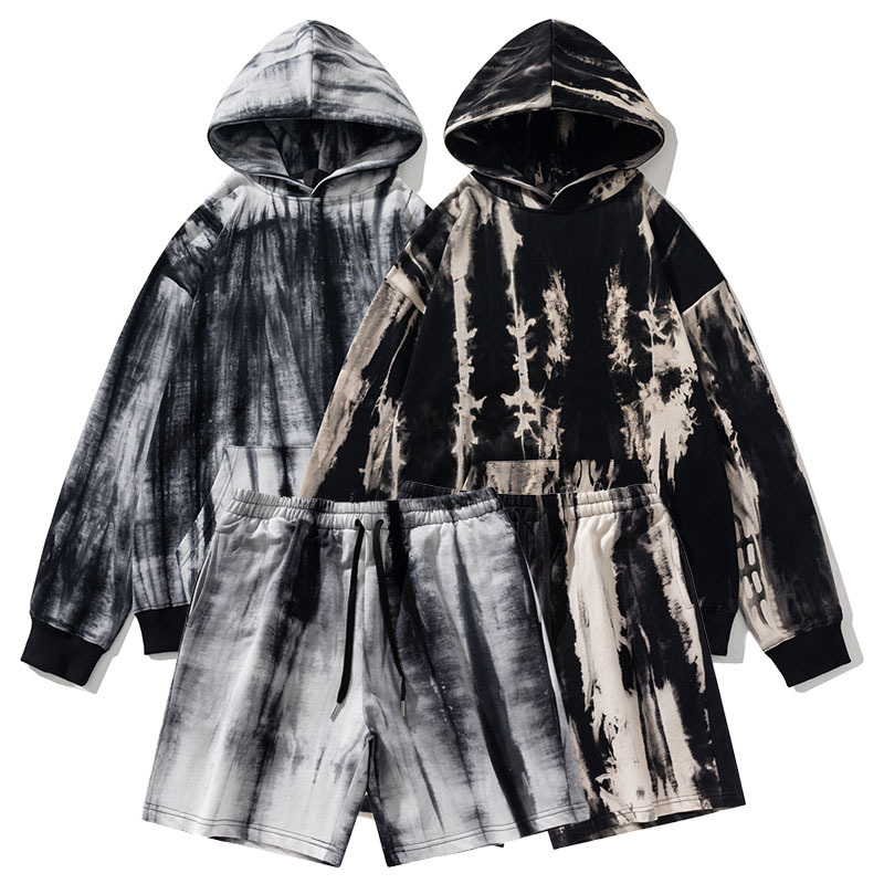 Tie-dye Sweatshirt Shorts Two-piece Sety Autumn Americany Brand Loose Men's Casual Suit