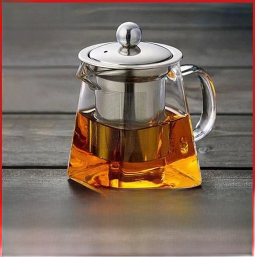 Four-sided glass teapot, high borosilicate public teapot, stove-top tea brewing pot, stainless steel with filter mesh, high-temperature glass teapot, flower tea pot