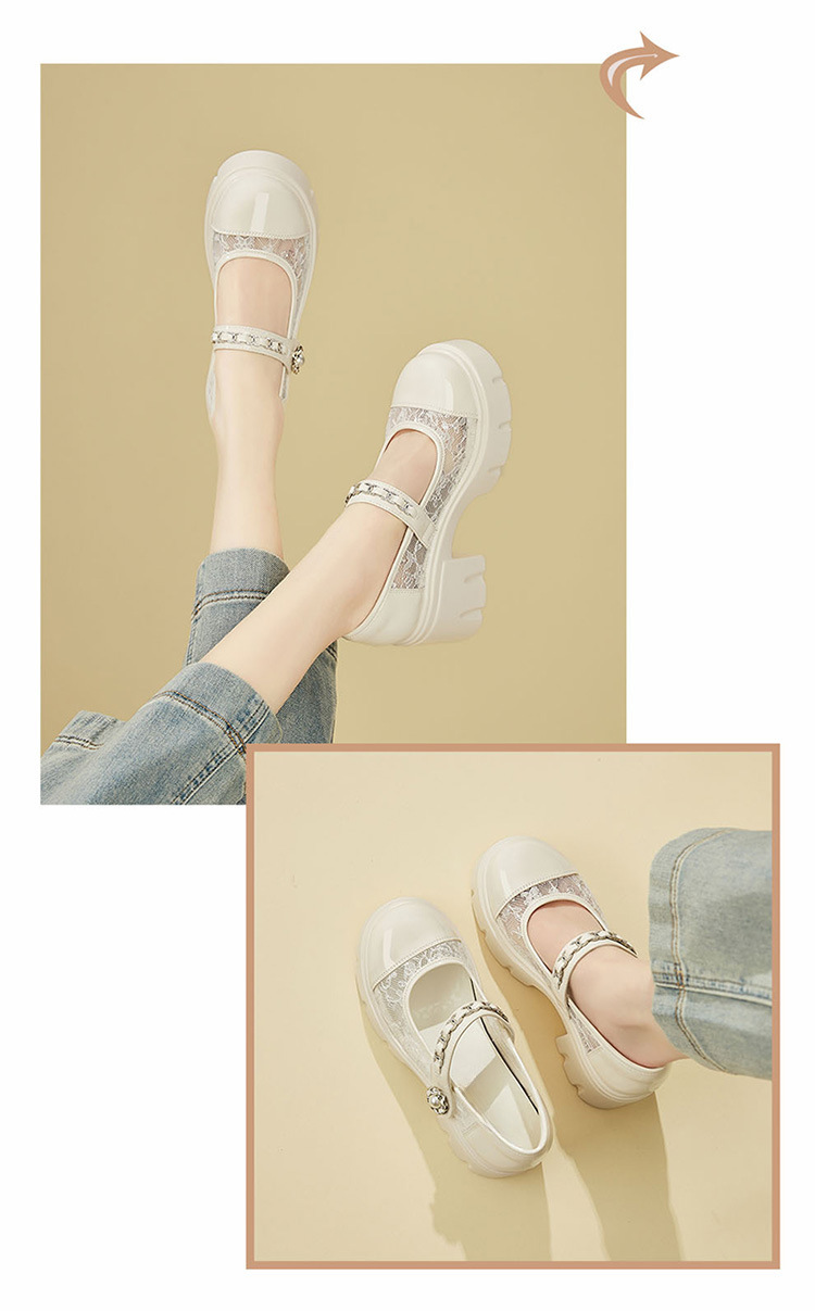 Giày Mary Jane nữ đế dày tăng chiều cao 8cm, gót vuông, lưới ren thoáng khí, miệng nông kiểu Pháp — 4625101369m màu, 4625101369 màu đen chi tiết 7