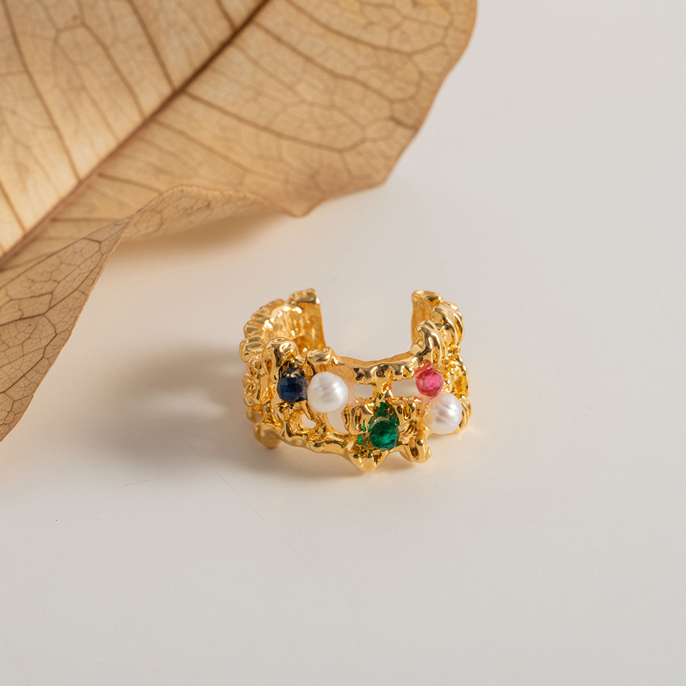 French Style Round Stainless Steel Inlay Pearl Rings 1 Piece