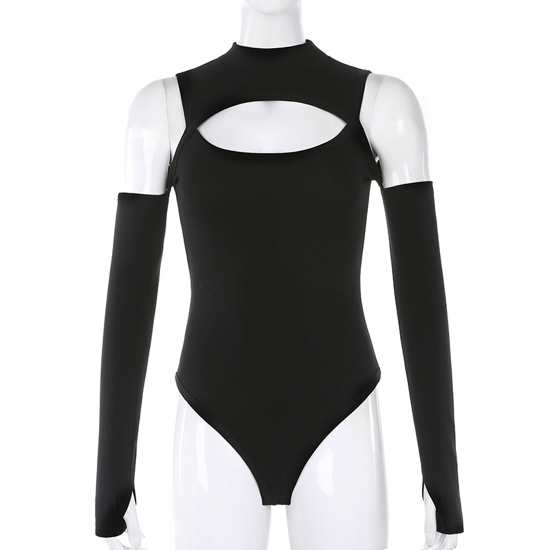 2023 otoño nueva ropa de mujer europea y americana moda de la calle personalidad cuello alto hueco fuera del hombro SLIM-Fit mono de manga larga moda