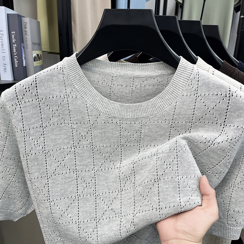 Popular High-End Knitwear Summer Men's Short-Sleeved Round-Neck T-Shirt Casual Business High-End Old Money Style Men's Clothing Popular High-End Knitwear Summer Men's Short-Sleeved Round-Neck T-Shirt Casual Business High-End Old Money Style Men's Clothing