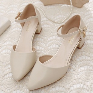 Baotou Sandals Women's Chunky Heel 2025 Spring and Summer New Mid Heel Single-layer Shoes All-match Pointed Comfortable Working Women's Sandals