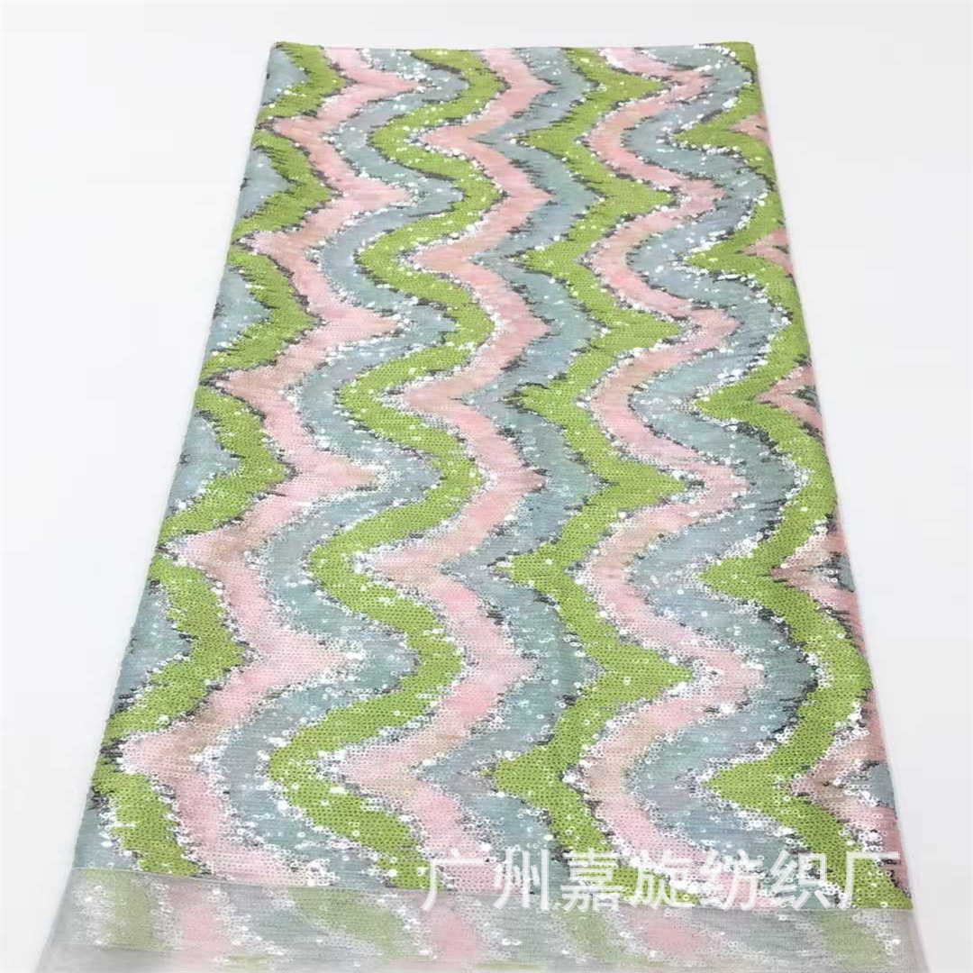 Tela de encaje con lentejuelas de 3 mm con patrón de ondas multicolor para ropa de moda, vestidos y faldas, tela bordada con lentejuelas.