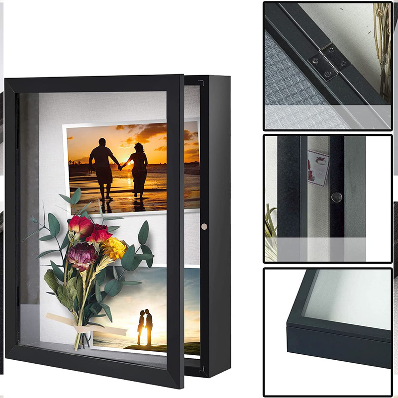 Shadow Box Frame Wooden Photo Frame Gift Box Flip Display Box Dried Flower Medal Photo Card Stereoscopic Hollow Photo Frame