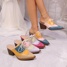 帆泽现货2025新款现货春秋女鞋wish亚马逊独立站粗跟尖头女士凉鞋