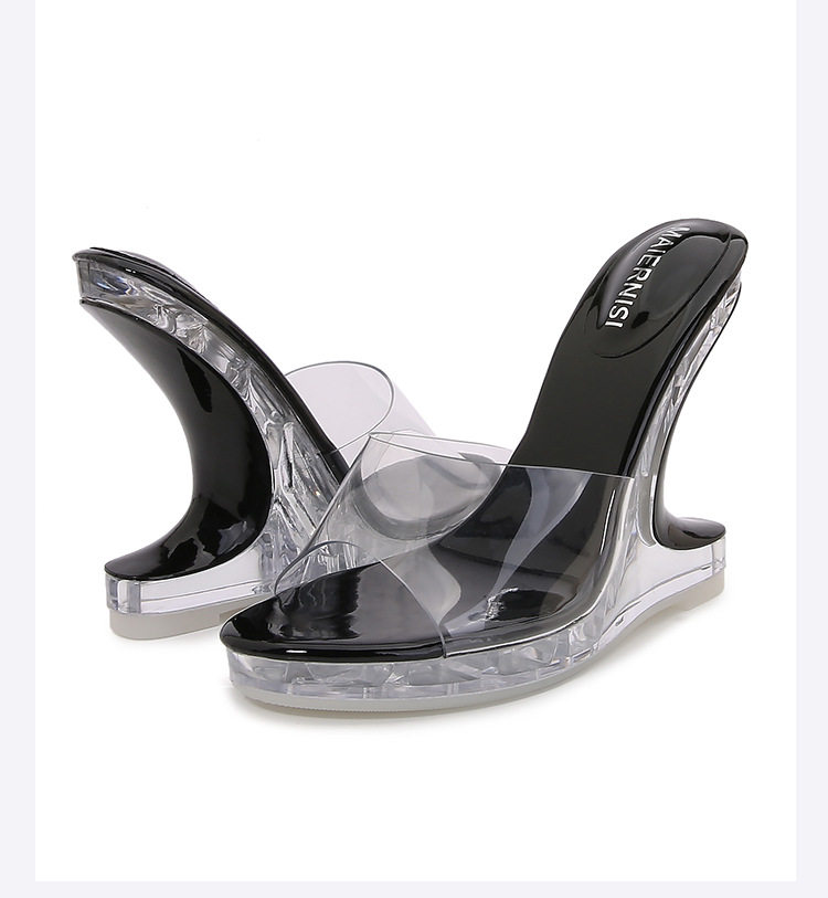 Giày sandal cao gót nữ trong suốt pha lê hở mũi gót nhọn — bạc, màu đỏ, trắng, đen chi tiết 35
