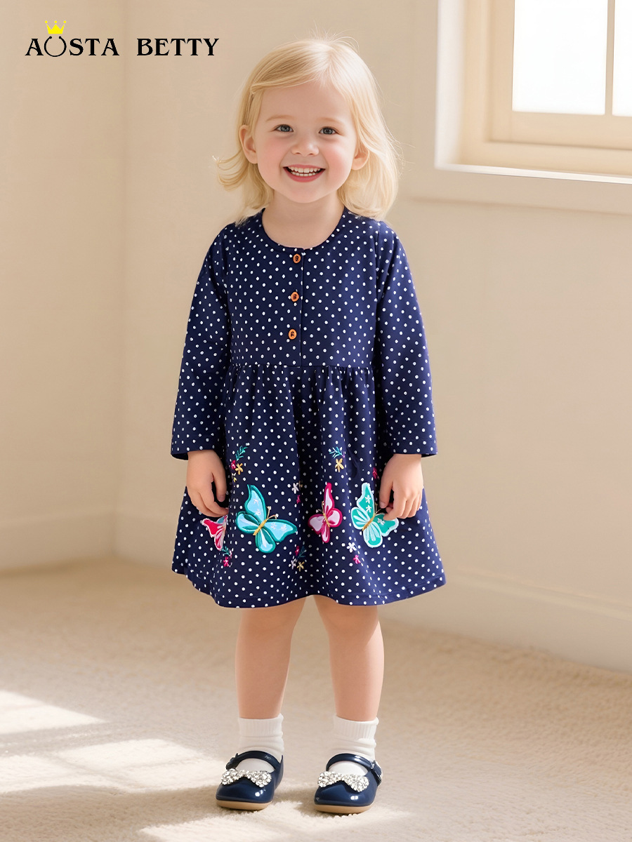 25 nuevos vestidos de otoño para niños, vestidos de princesa para niñas de moda de estilo europeo y americano, lindos vestidos de niños bordados de mariposa, en nombre del cabello