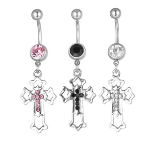 Cross-border e-commerce Europe and the United States puncture jewelry puncture jewelry inlaid rhinestone cross geometric belly button ring belly button nail