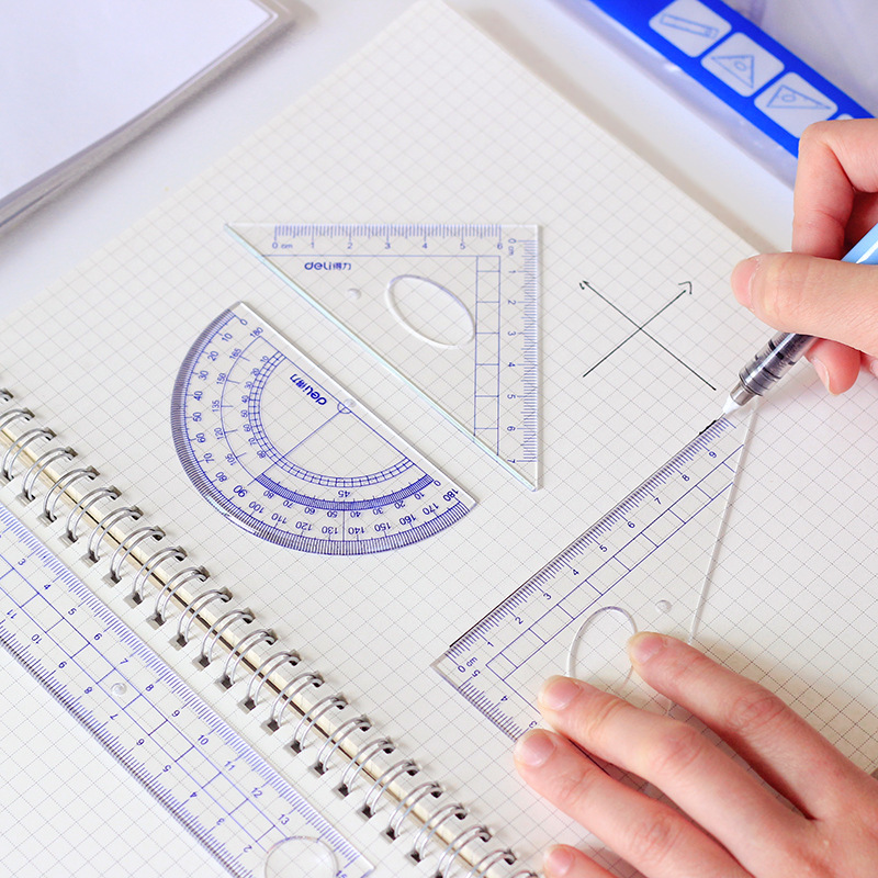 Gete Li Stationery Student Set 9597 Including 15cm Ruler, 45-degree Triangle, 60-degree Triangle, Protractor, and Measuring Tape