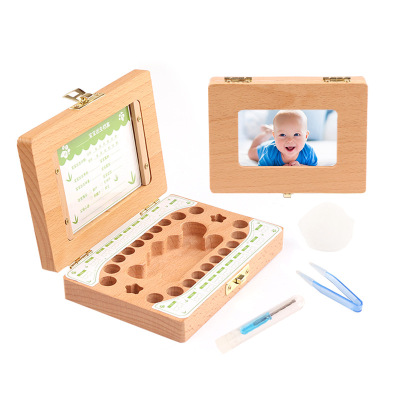 Cross border children girl Lanugo Deciduous box english Lanugo Tooth wooden  Infants Storage Save Box gift