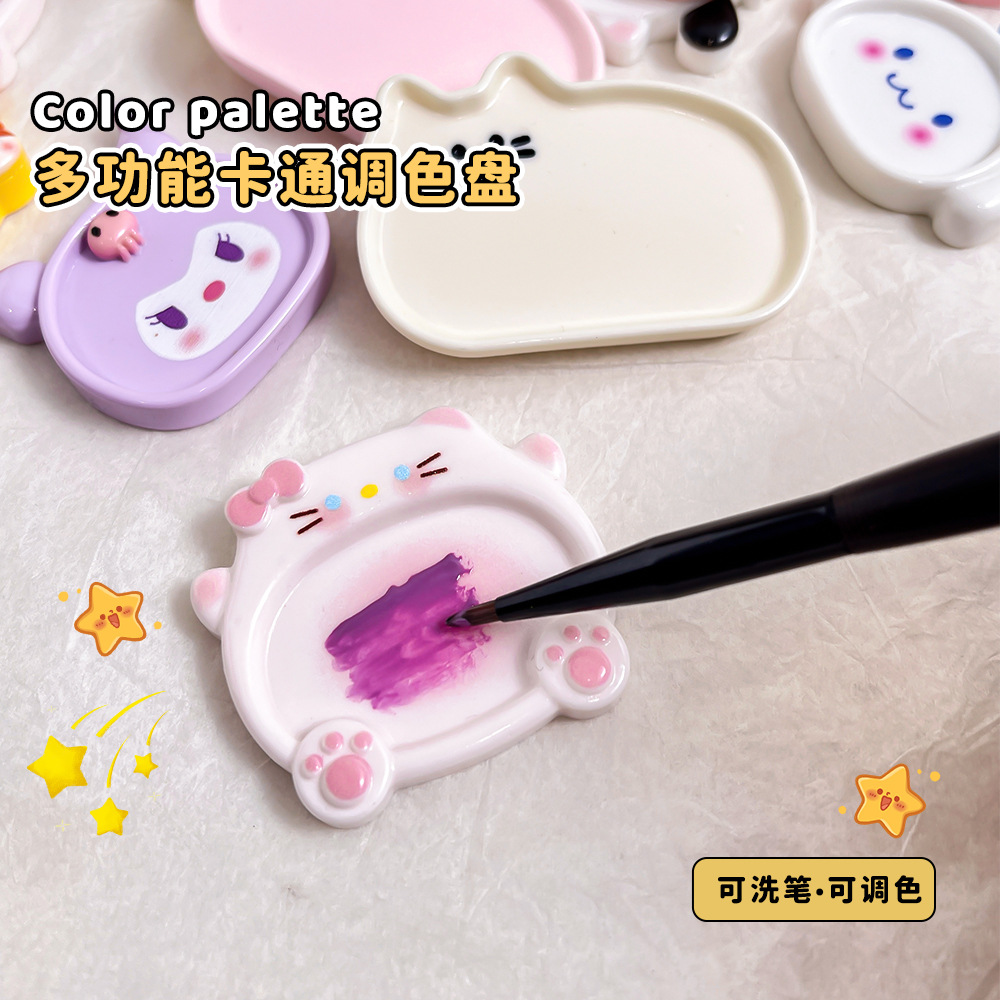 Bandeja de herramientas de uñas multifuncional, taza de lavado de plumas de perro de laurel de jade de dibujos animados, paleta de esmalte de uñas pintada floreciente de gatito lindo