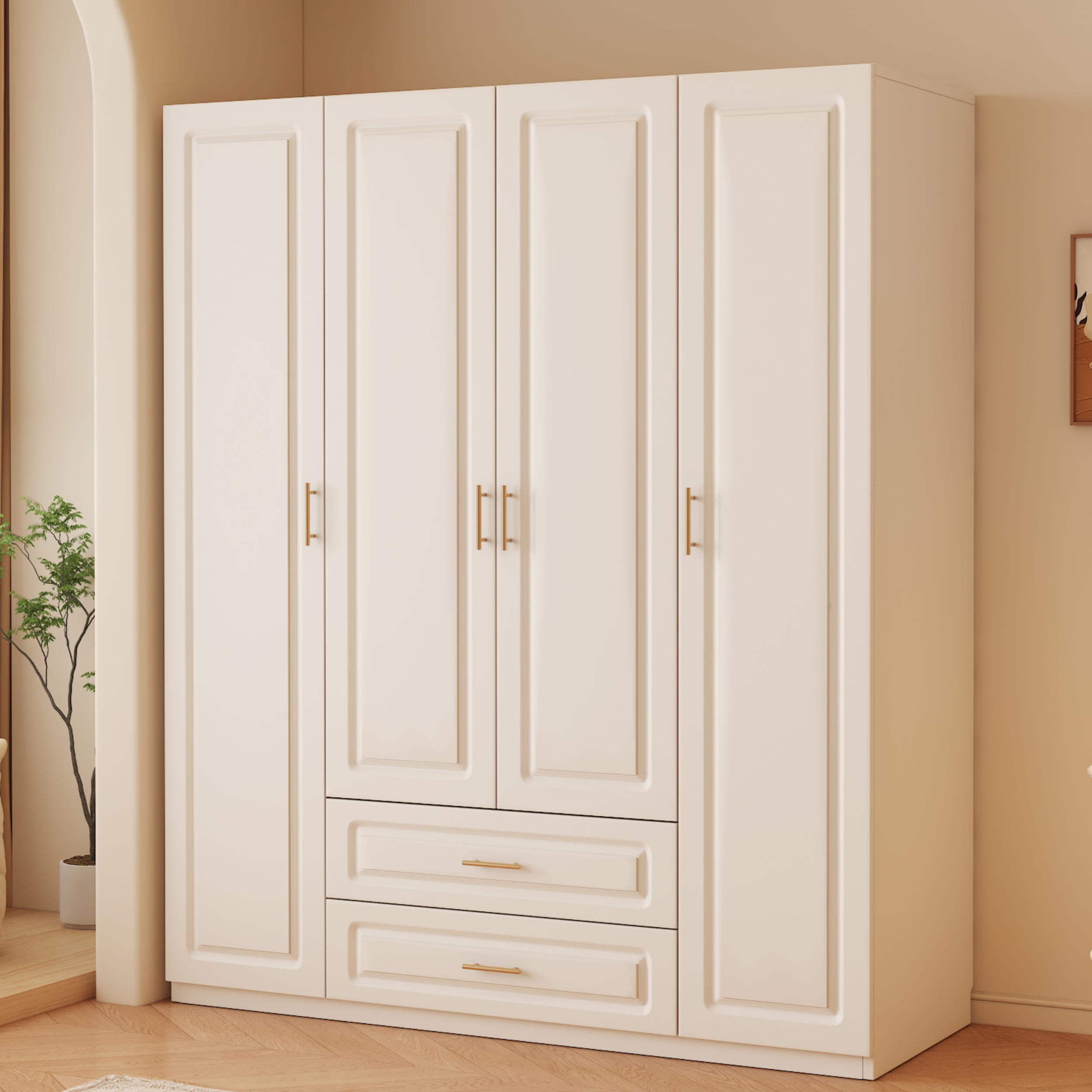 Solid wood eco-panel wardrobe for home bedroom, cream style, 2026 new popular model, children's storage cabinet, new type wardrobe