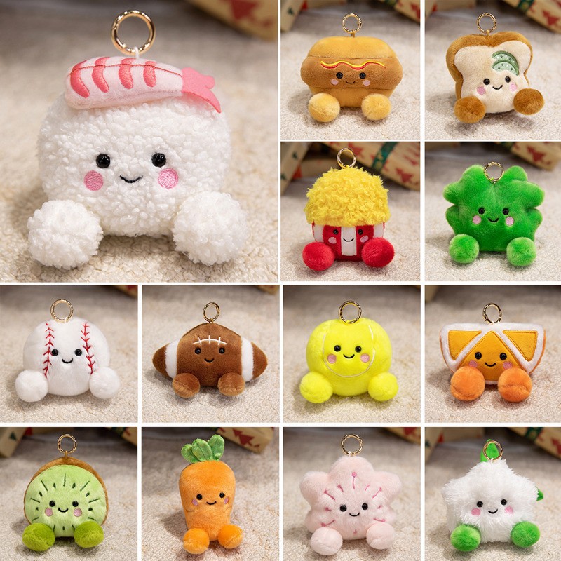 Cross-Border Sandbag Smile Series Fruit Plush Toys Popcorn Plush Toys Vegetable Bags Keychains Children's Gifts