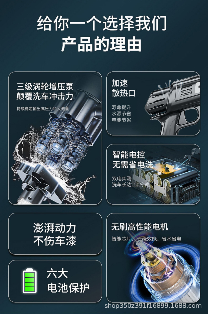 High-pressure water gun wireless car washer for home use, powerful floor cleaning, portable high-pressure high-power lithium battery car washer