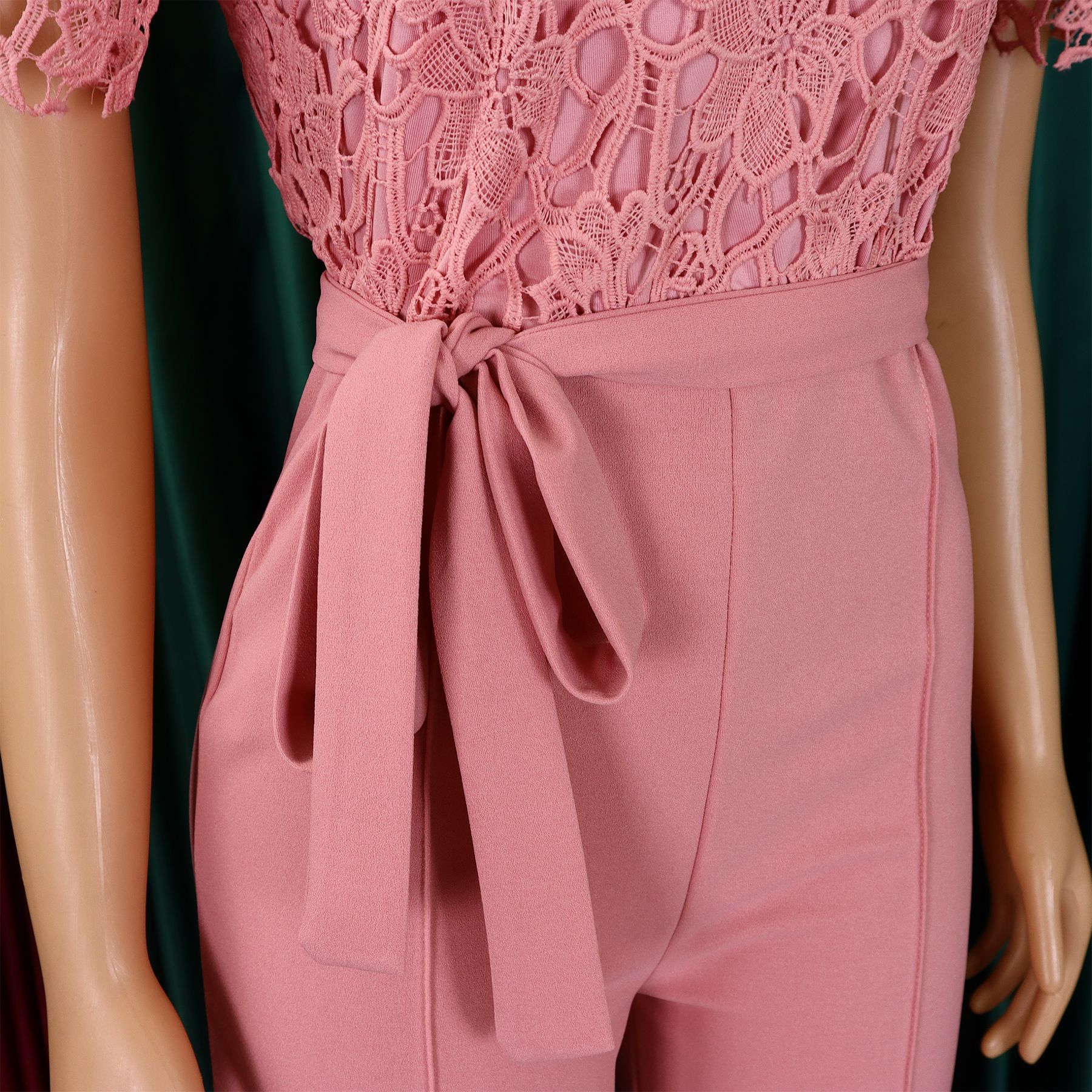 546g Weight Short Sleeve Sleeve Length Polyester Fabric Type High Waist Waist Line Jumpsuits Pants Type Daily Occasion Loose Fit Type Solid Color Pattern Summer Season Women's Gender Lace Design Casual Style Women's Daily Casual Solid Color Lace Jumpsuits 7
