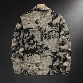 高端重磅牛仔外套男款设计感潮酷宽松夹克上衣新中式印花大码伽克