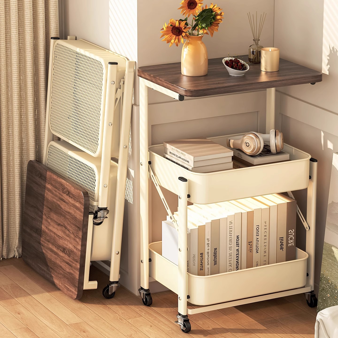 Second-Hand Trolley Storage Rack Floor-Standing Snacks Removable Folding Multi-Layer Storage Rack Bedside Table Side Coffee Table