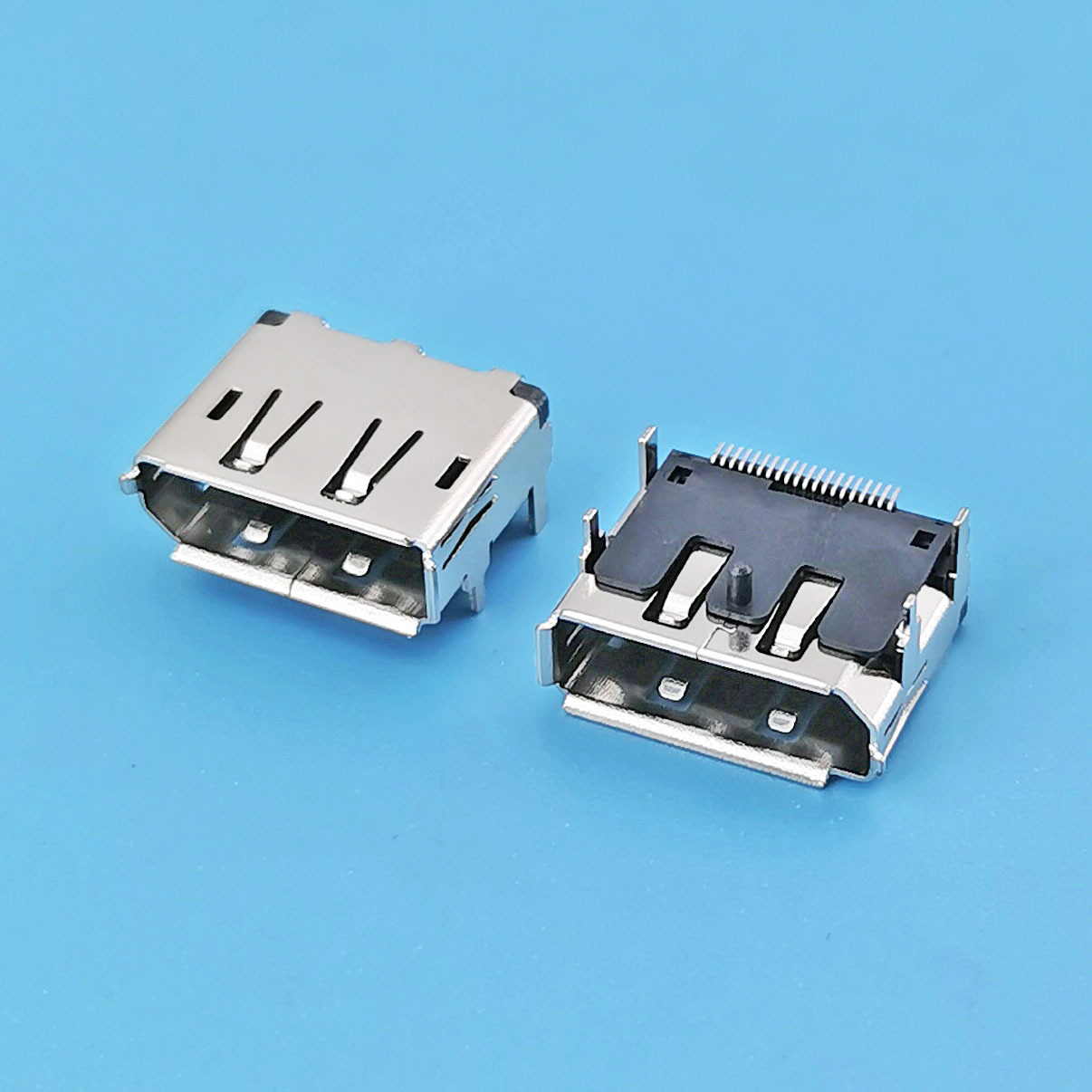 DP 20P母座卧式贴片铜壳4脚插板 DISPLAYPORT插座连接器有柱 卷边