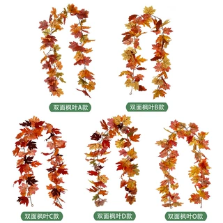 亚马逊新品万圣节仿真枫叶藤条 丰收节圣诞节装饰藤条现货