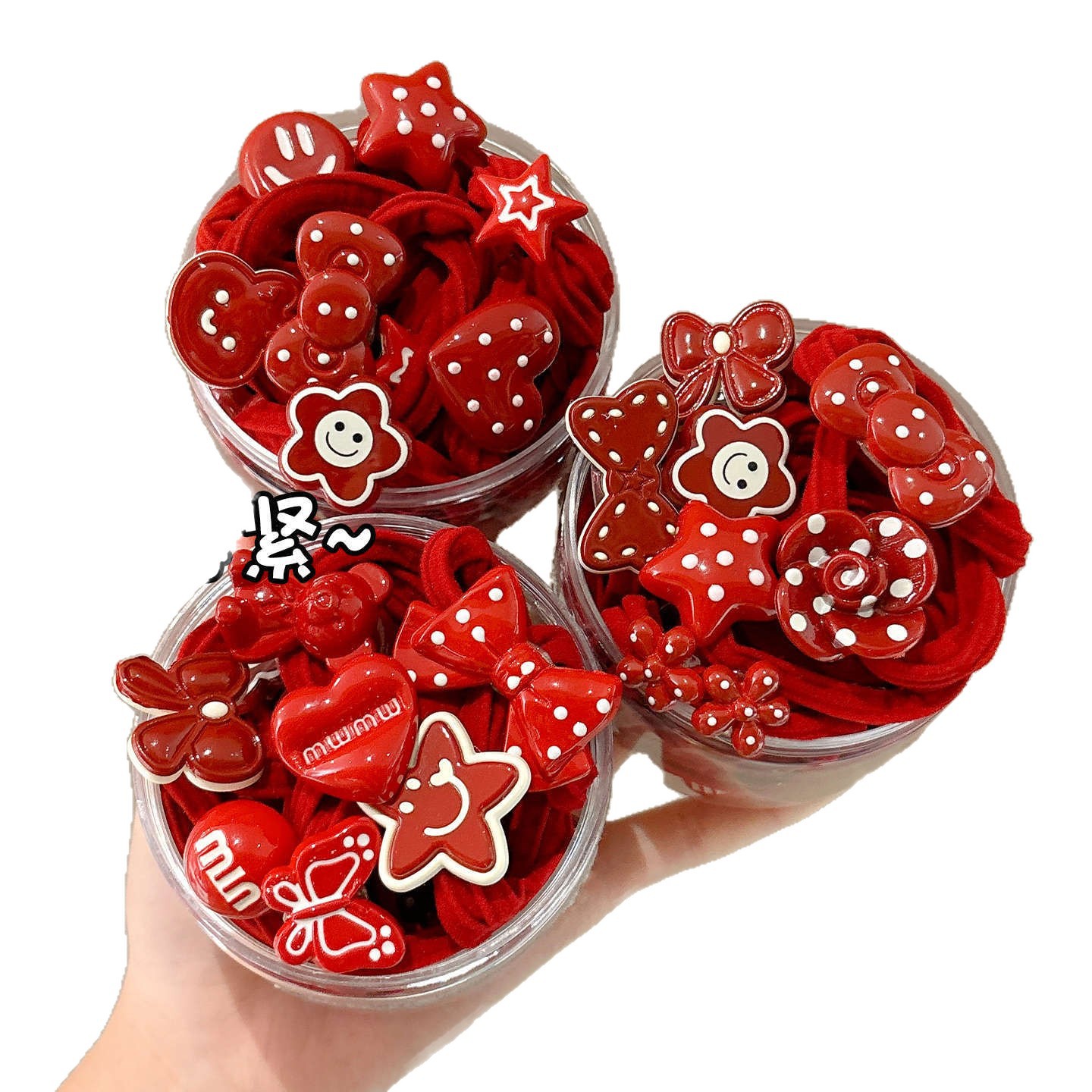 Niños de Año Nuevo cabello rojo niñas de alta elasticidad cabello correa anillo de cabello bola cabeza cabeza de caballo alta cabeza de cabello