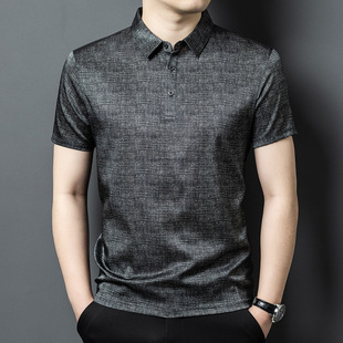 Mulberry Silk Men's Short-sleeved High-end T-shirt Polo Shirt Summer New Arrival Middle-aged Half-sleeved T-shirt Lap Business